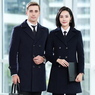 呢子大衣工作服女秋冬加棉4s店售楼部银行商务职业装工装毛呢外套