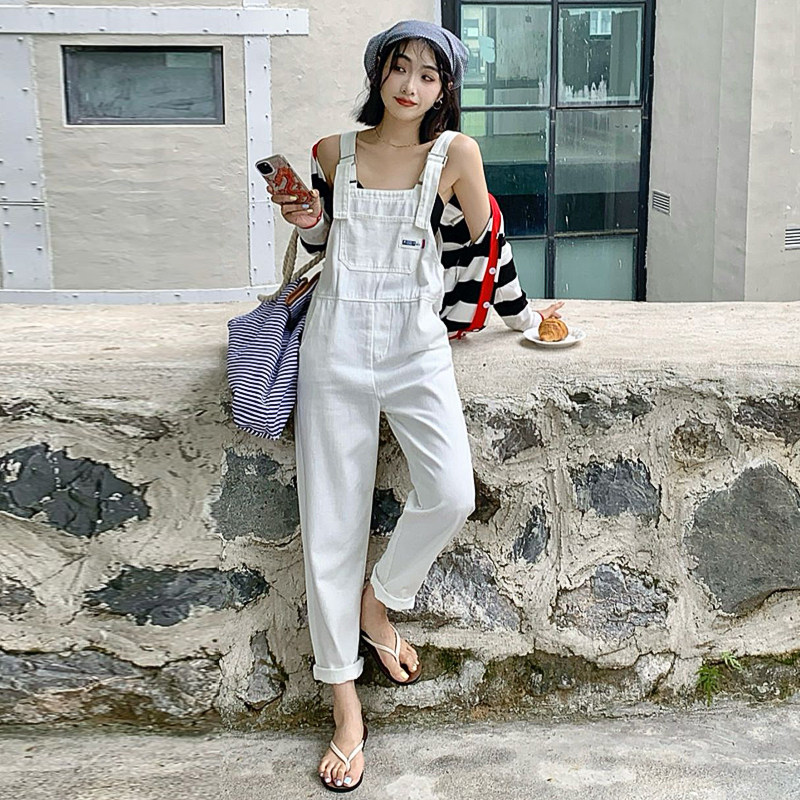牛仔背带裤女宽松减龄2025秋季新款小个子高腰吊带直筒阔腿连体裤
