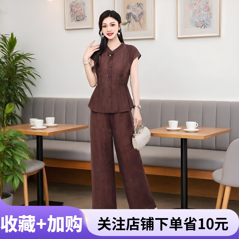 天丝莱赛尔套装女2026年新款夏季穿搭40妈妈抗皱短袖阔腿裤套装