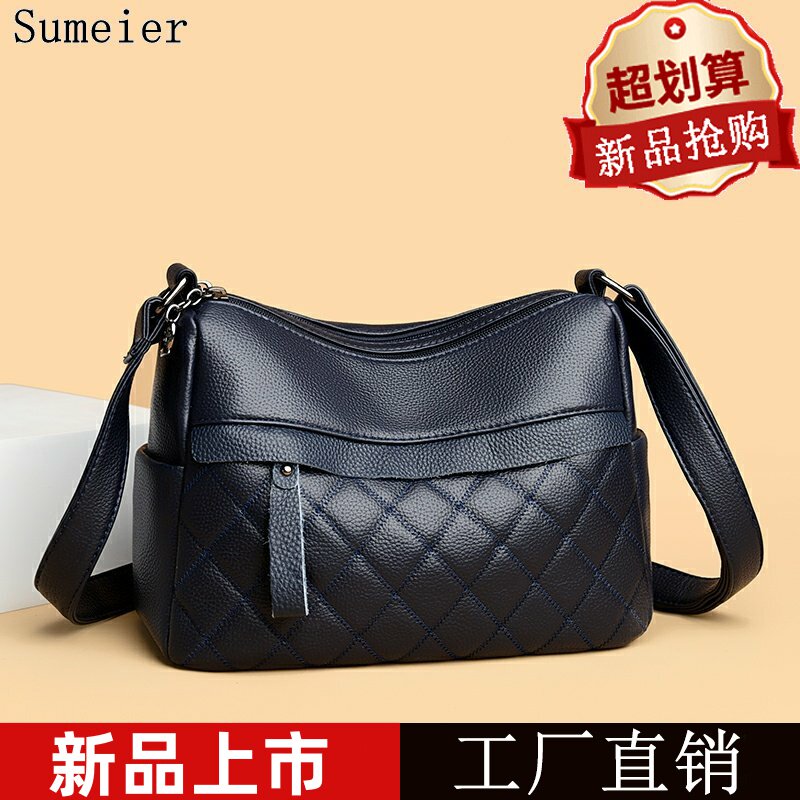 2025新款简约时尚百搭女包多隔层单肩斜挎包百搭软包双肩带妈咪包