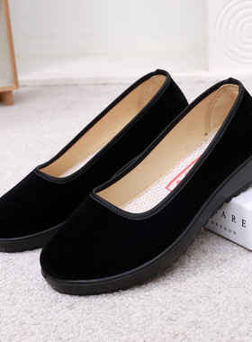 老北京布鞋女单鞋平底浅口上班工作鞋黑色软底广场舞鞋妈妈鞋防滑