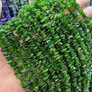 无加色 天然菠菜绿透辉石随形碎石 diy散珠手链饰品串珠配饰材料