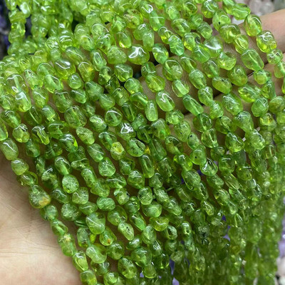 5×8mm天然绿橄榄石随形碎石有孔散珠 手链项链串珠DIY饰品配饰材
