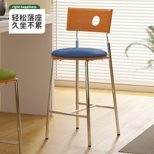 中古吧椅实木靠背椅家用酒吧前台椅子设计师款复古高脚椅岛台餐椅