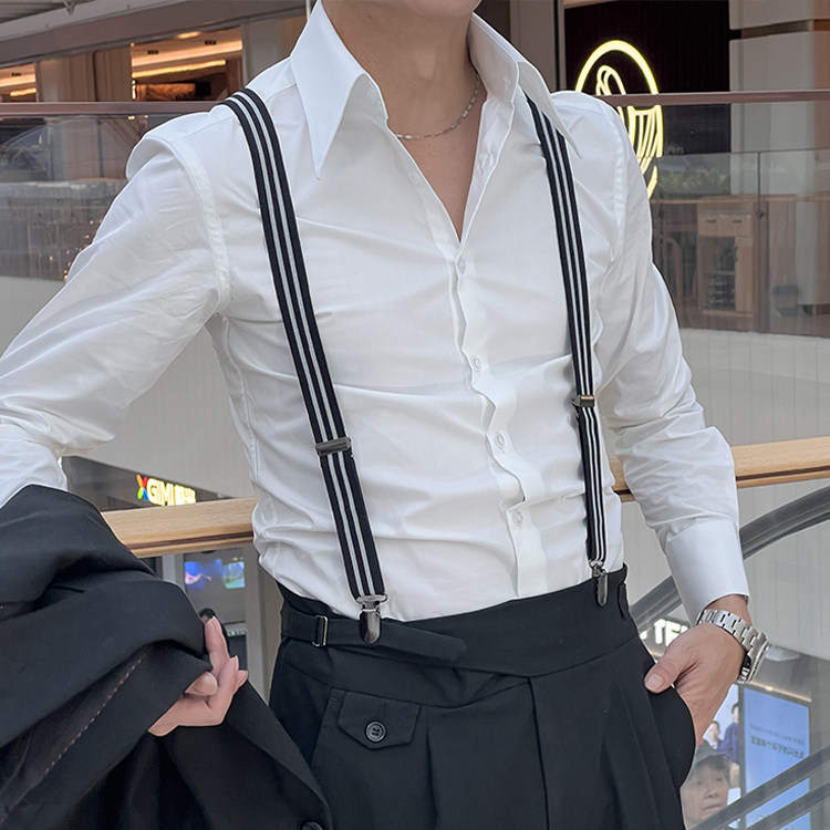 【复古长尖教父领白衬衫】英伦古典长袖免烫气质高级剪刀领男衬衣