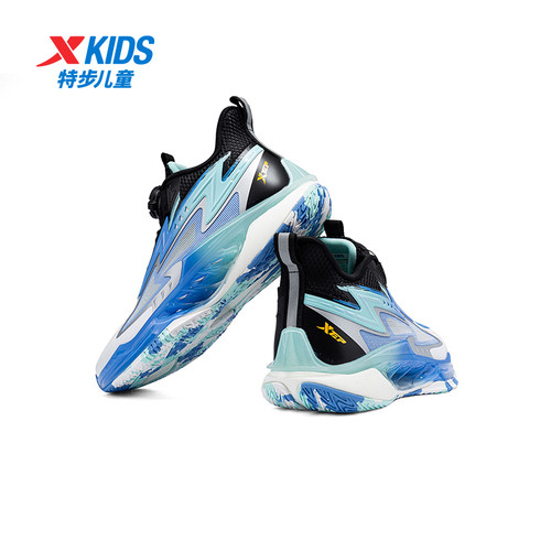 特步男童篮球鞋夏季新款网面透气中大童系带抗扭专业篮球鞋橡胶底