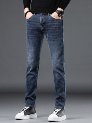 Demi-season elite trend jeans, elastic trousers for leisure, Korean style, loose straight fit