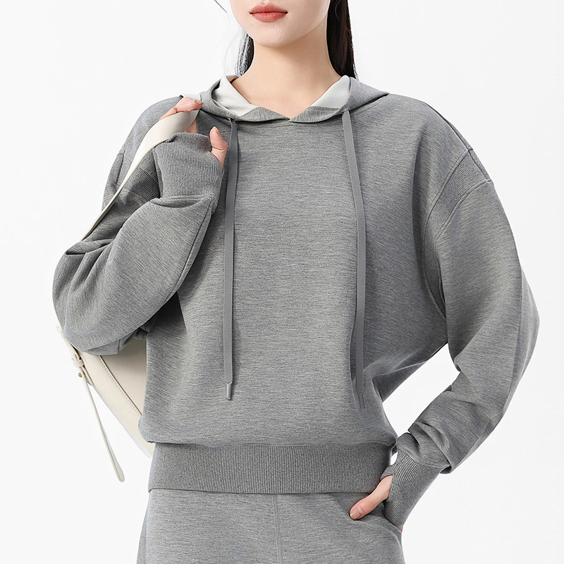 连帽卫衣女新款2025爆款时尚洋气高级感灰色圆领短款秋冬开衫外套