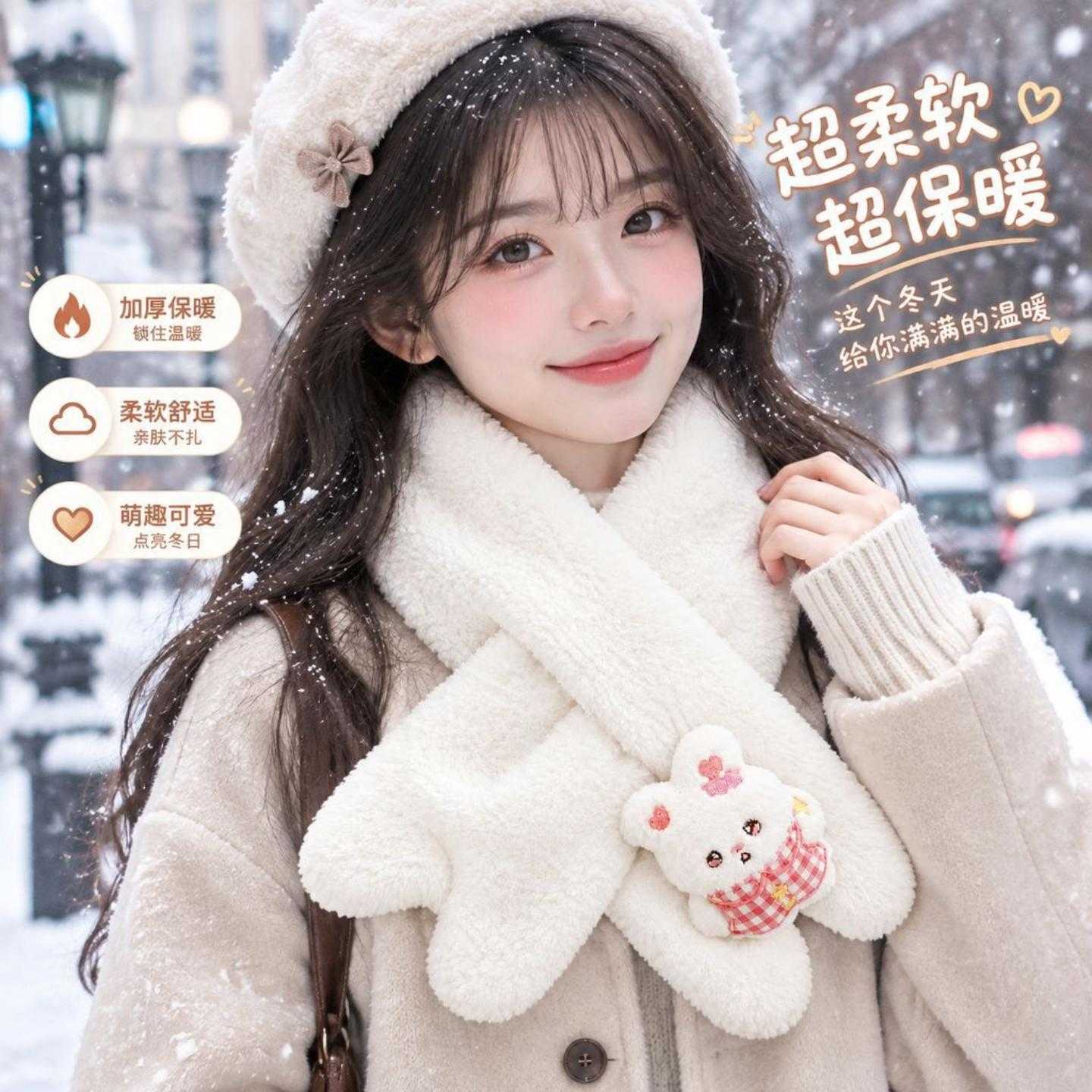 围巾女秋冬季2026新款可爱小兔兔