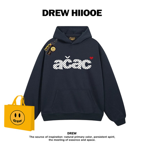 drew美式潮牌波点acac字母印花连帽卫衣男女宽松百搭情侣帽衫外套