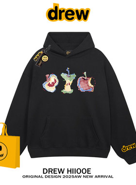 drew美式潮牌小众设计苹果重磅纯棉连帽卫衣男女宽松情侣帽衫外套