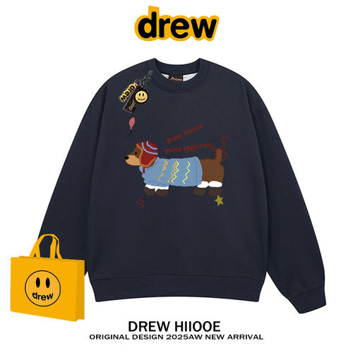 drew美式潮牌可爱小狗圆领卫衣男女秋冬2025新款宽松休闲情侣上衣
