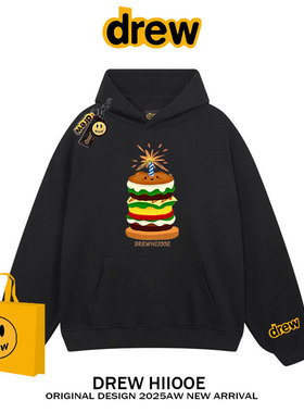 drew美式潮牌明星同款芝士蛋糕连帽卫衣秋冬宽松休闲情侣加绒外套