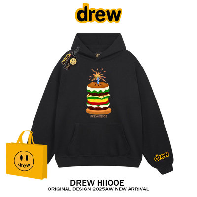 drew美式潮牌明星同款芝士蛋糕连帽卫衣秋冬宽松休闲情侣加绒外套