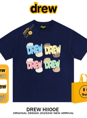 drew美式潮牌卡通字母短袖T恤男女2025夏季新款宽松情侣百搭半袖