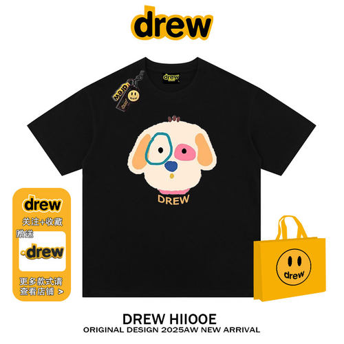 drew美式潮牌明星同款印花短袖t恤男女夏季纯棉宽松情侣圆领上衣