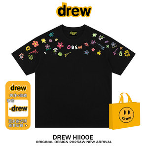 drew美式潮牌手绘涂鸦字母印花短袖t恤男女夏季休闲宽松情侣上衣
