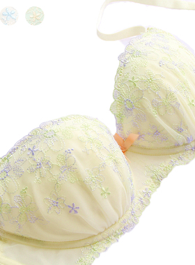 日系 清雅~少女薄棉杯大钢圈舒适聚拢蕾丝单文胸65BC70ABC75AE