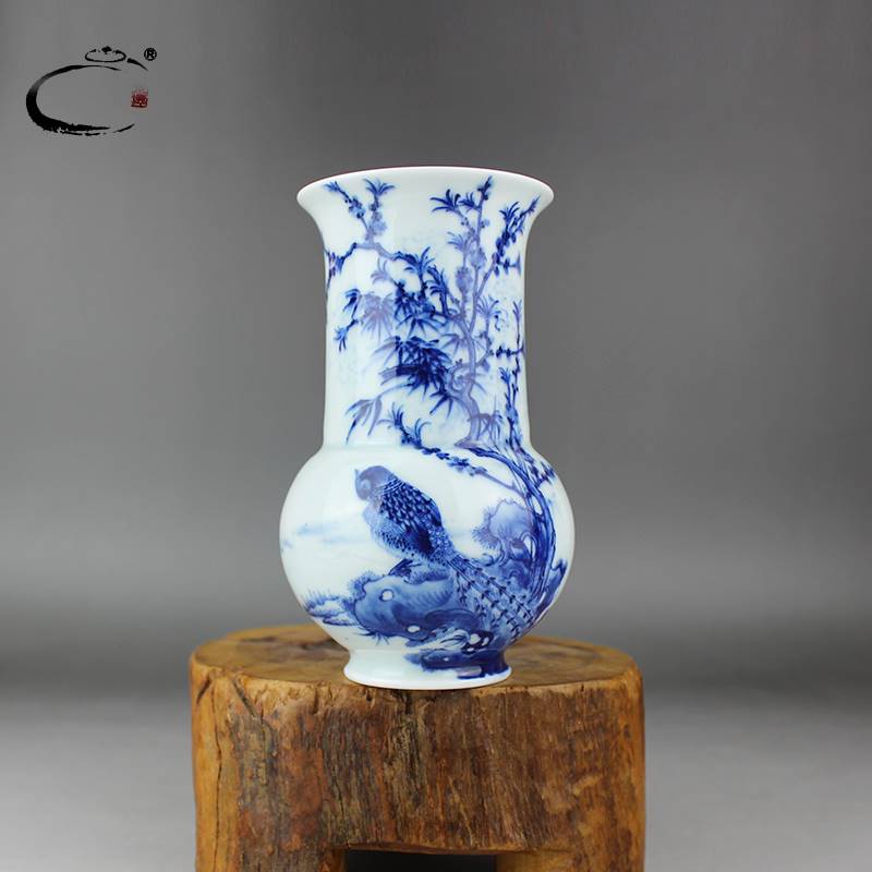 京德贵和祥青花花鸟瓶老款景德镇手绘陶瓷花插手工家居工艺摆件饰