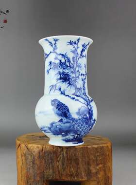 京德贵和祥青花花鸟瓶老款景德镇手绘陶瓷花插手工家居工艺摆件饰