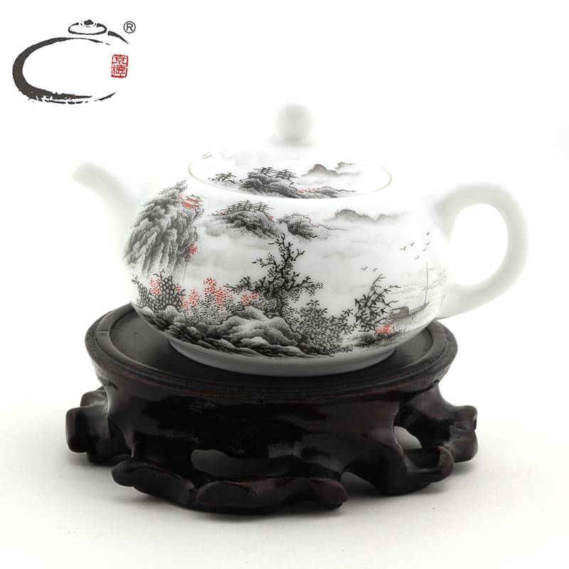 京德贵和祥墨彩山水鼓壶窑景德镇手工茶壶韩文保大师手作茶具
