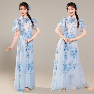 新款 古典舞蹈服国风青花瓷飘逸身韵旗袍中国舞民族舞蹈演出练功服