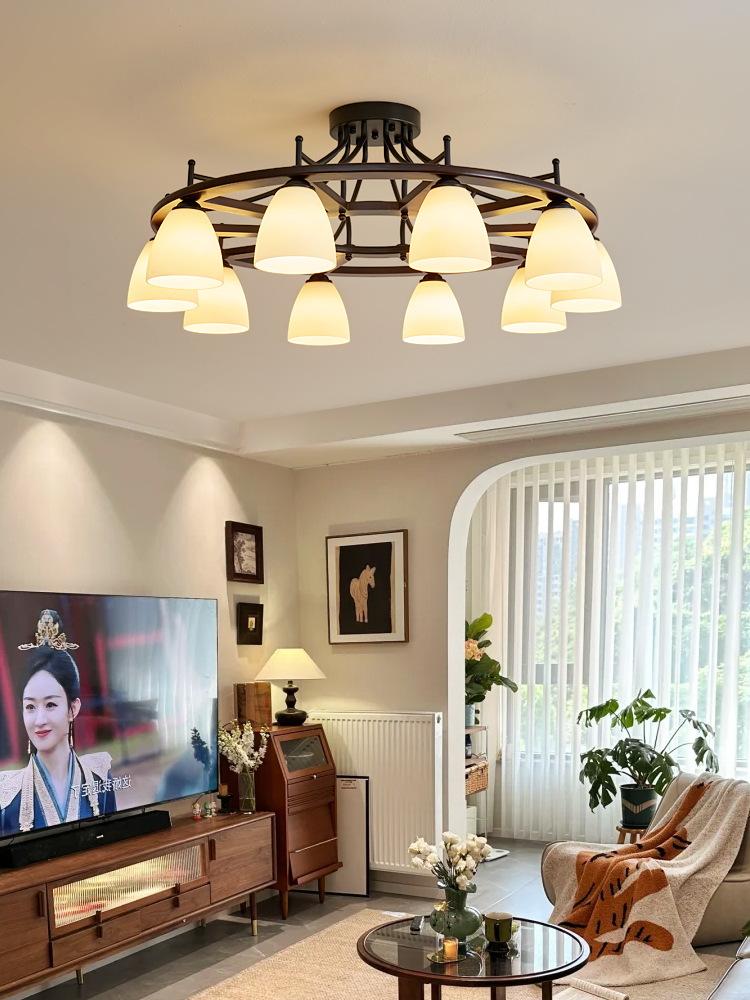 中式实木客厅卧室吸顶灯古典风格高端玻璃简约创意禅茶室书房灯