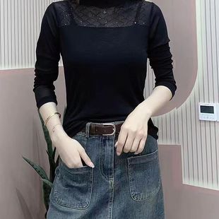 薄款 修身 加绒款 烫钻女士高档打底衫 不臃肿上衣百搭小衫 韩版