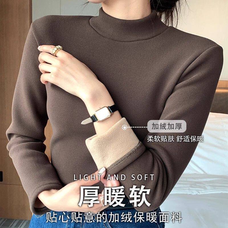 半高领打底衫女加绒加厚上衣秋冬季2025新款德绒内搭中领保暖内衣