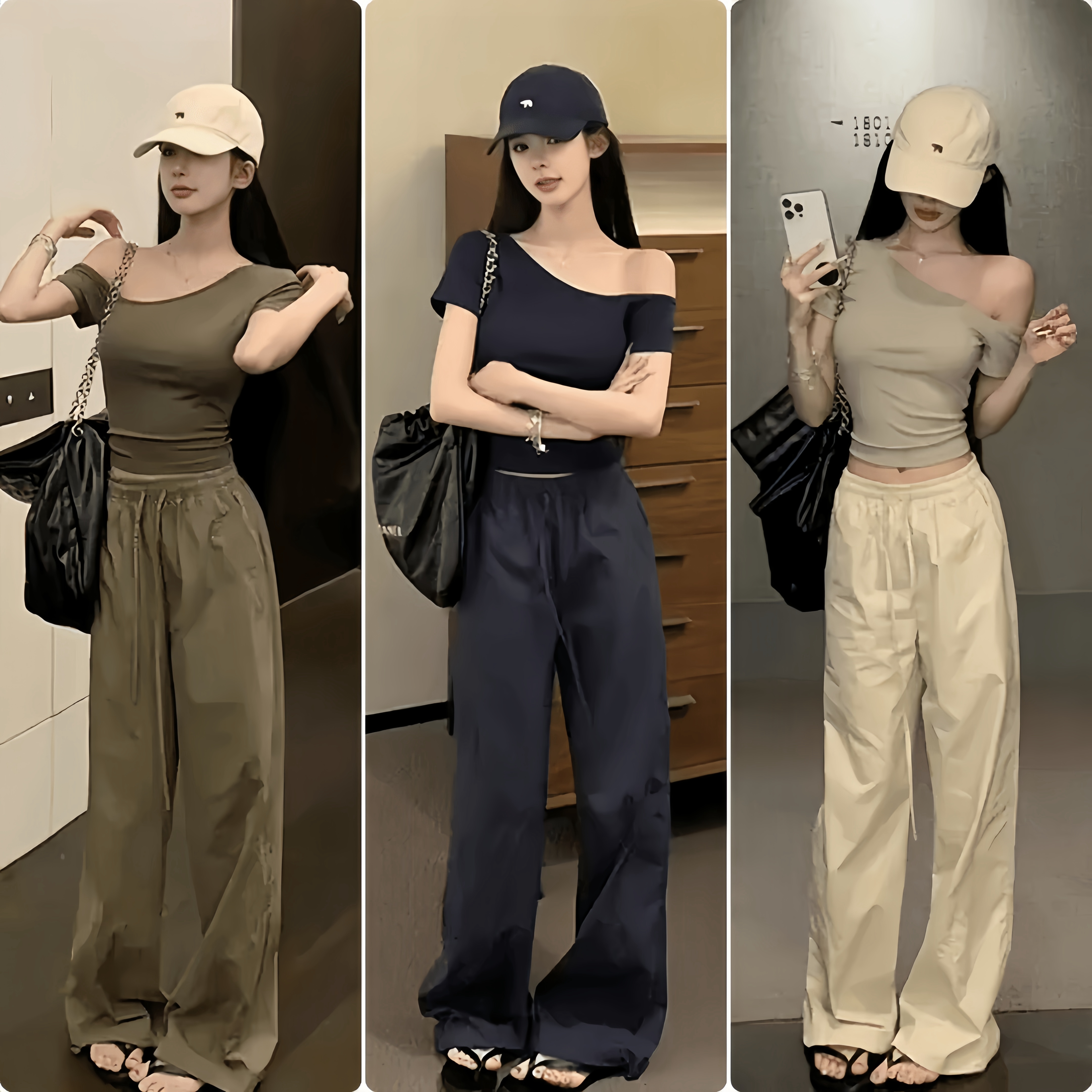 2025年夏季新款女装时尚气质个性背心百搭休闲宽松运动风阔腿裤潮