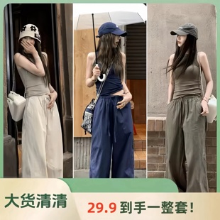 美式嘻哈街头辣妹速干工装裤女夏季爵士舞宽松阔腿冲锋运动裤薄款