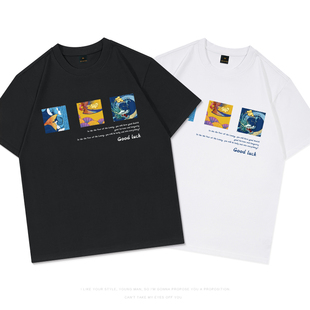 luck中国风短袖 Good T恤大码 宽松复古衣服纯棉半袖 夏季 打底衫 新品