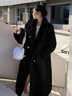 2024秋冬加厚长款西服领仿水貂绒皮毛一体毛毛环保皮草女外套大衣