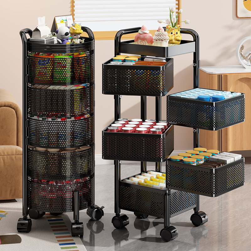 旋转小推车零食置物架家用落地客厅可移动多功能储物收纳架子,收纳整理,家用收纳手推车,淘宝优惠券,粉丝福利购,淘宝优惠卷