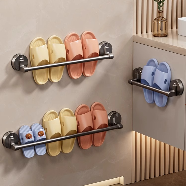吸盘浴室拖鞋架免打孔卫生间晾晒毛巾杆晒毛巾厕所挂架壁挂拖鞋杆