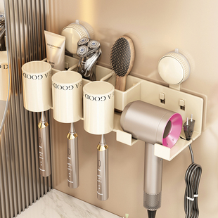 吸盘牙刷杯子置物壁挂式免打孔放牙膏卫生间刷牙杯漱口杯收纳架子