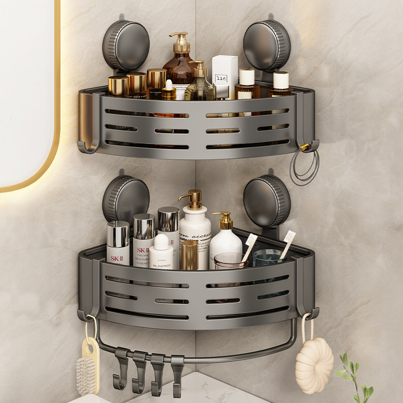 浴室三角置物吸盘式免打孔卫生间壁挂转角洗澡间厕所墙上收纳架子,家装主材,浴室角架,淘宝优惠券,粉丝福利购,淘宝优惠卷