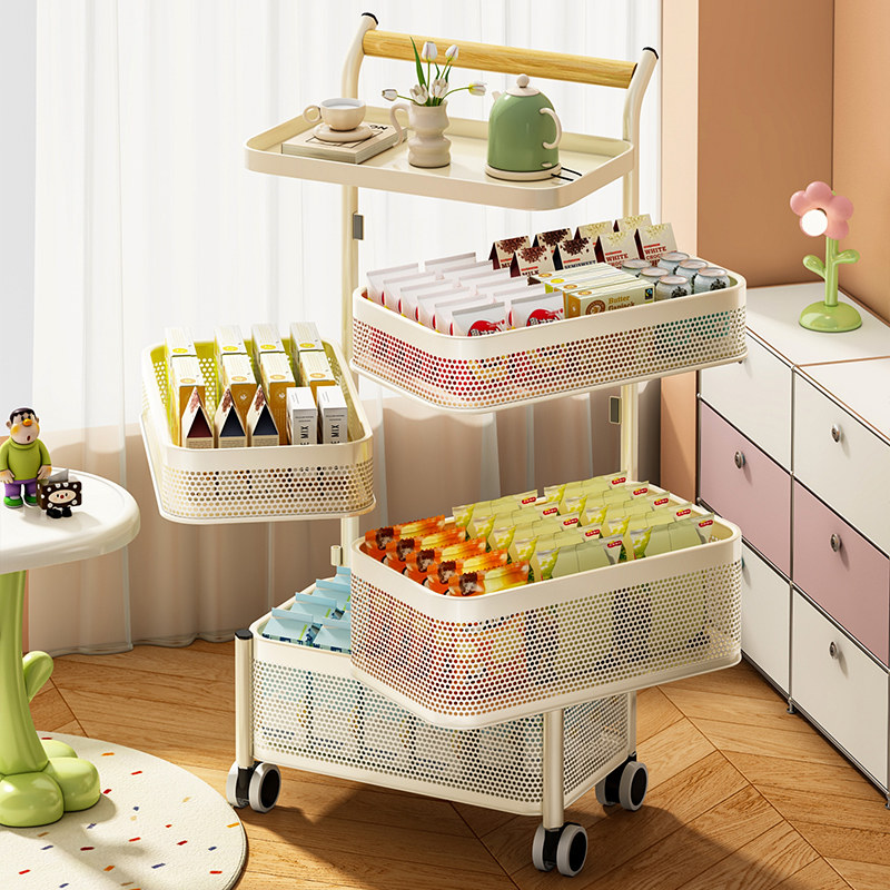 旋转移动小推车收纳置物架厨房客厅沙发边几茶几零食收纳架子,收纳整理,家用收纳手推车,淘宝优惠券,粉丝福利购,淘宝优惠卷