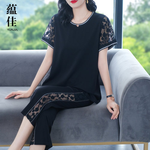 短袖宽松薄款显瘦大码胖mm两件套