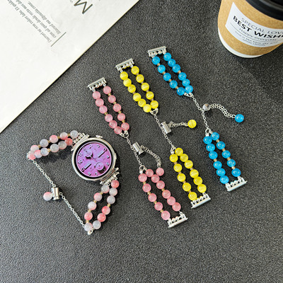 适用GT5pro表带gt4手表新款gt2女款ins水晶串珠gt5腕带腕带表带gt表带18mm双排猫眼石暗扣款新款夏天女手链41