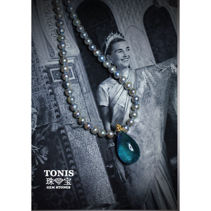 超美6.5mm天然真多麻色灰珍珠40cm正圆