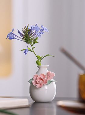 手捏牡丹陶瓷花瓶水培小花器白色