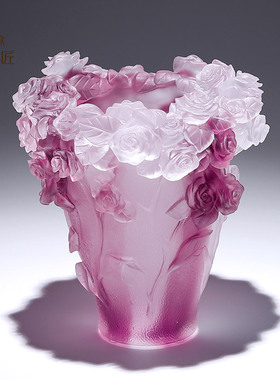 琉璃玫瑰花瓶摆件客厅插花高端