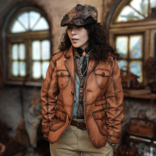 真皮夹克老钱风 重油脂手工艺术擦色男士 美式 复古机车皮衣马皮猎装