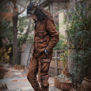 美式复古皮裤皮衣套装伐木农场主工装男猎装多口袋山羊皮手工男女