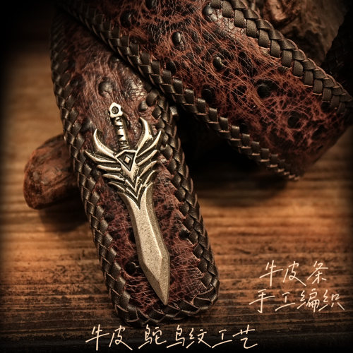 鸵鸟皮纹皮带复古手工老钱风雅痞