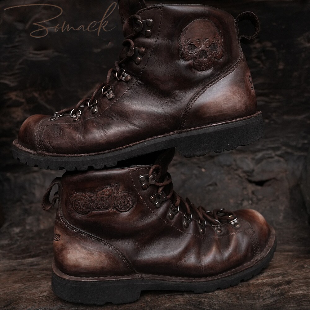 真皮鞋工装靴改装改色复古做旧翻新签名图案丹纳山脉之光红翼8111