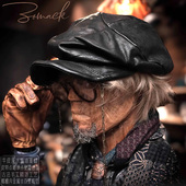 华晨宇帽子原版 设计师品牌八角贝雷帽男真牛皮复古英伦堆堆帽黑色