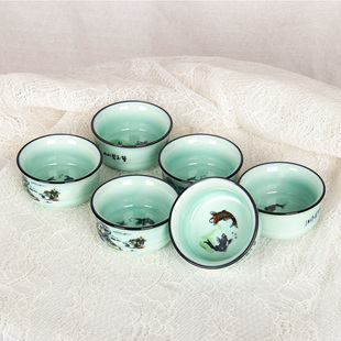 德化青瓷功夫茶杯家用陶瓷茶具套装手绘品茗杯茶碗鲤鱼小茶杯
