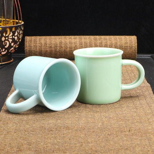 青瓷中式陶瓷把手小茶杯功夫茶具随手杯影青单个主人杯130ML单杯